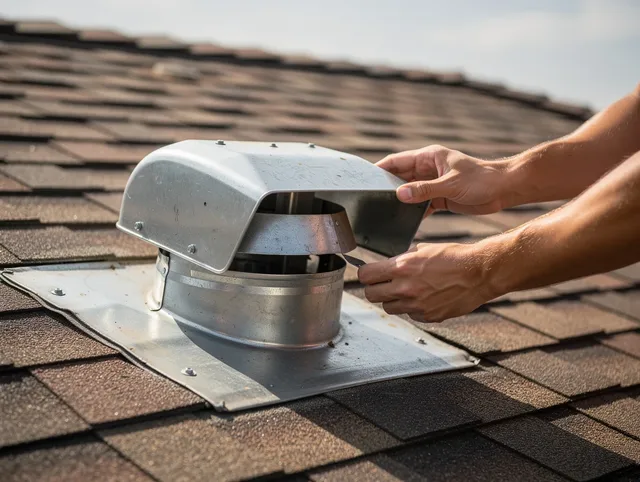 Lakeland Dryer Vent Cleaning certified technician safely cleaning a roof-mounted dryer vent in Lakeland