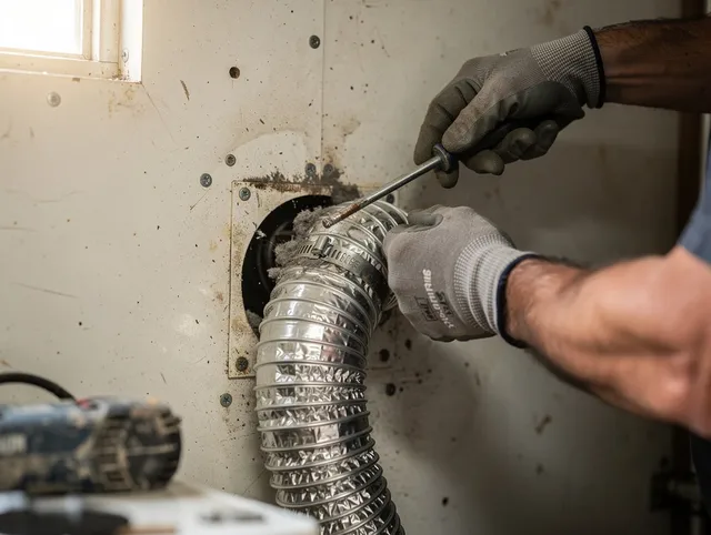 Lakeland Dryer Vent Cleaning technician performing precise dryer vent hose installation in Lakeland